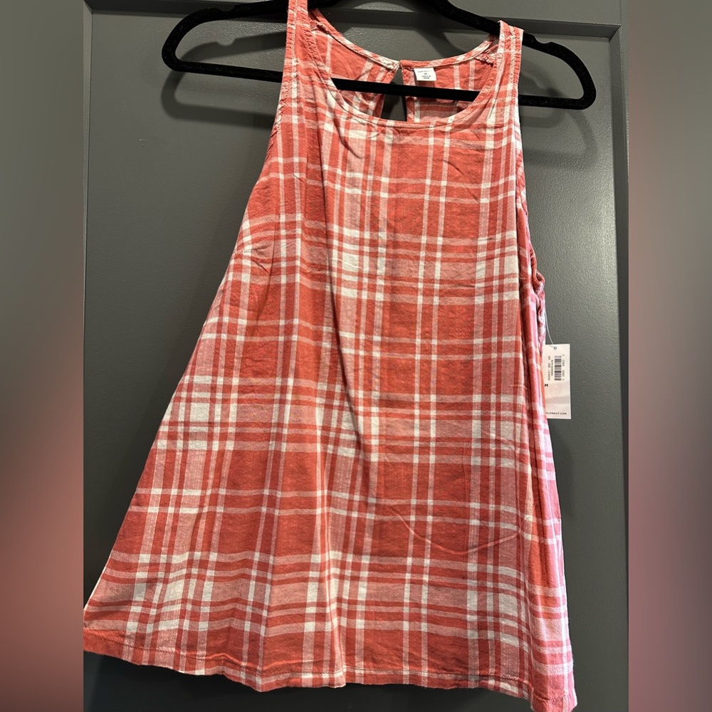 Old Navy pink and white plaid racerback tank top